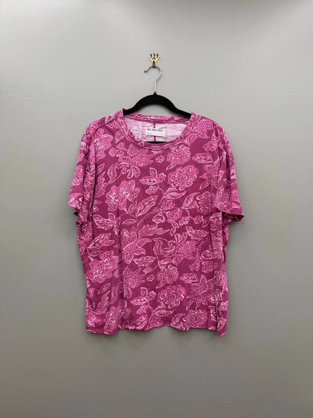 Free People We The Free Pink Floral Cotton Tee Size Small Oversized